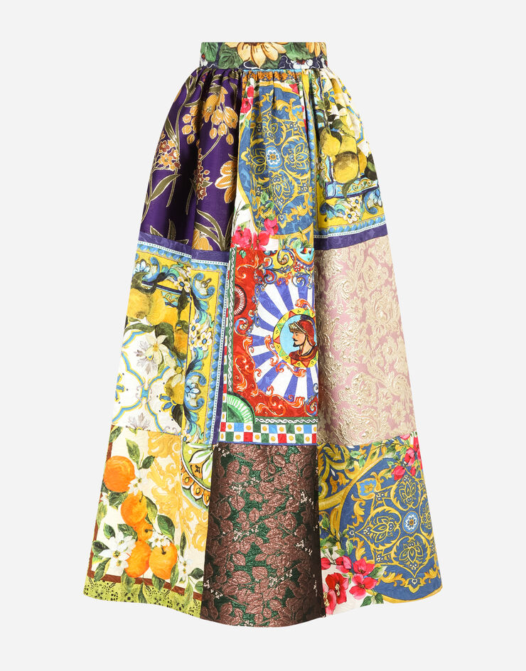 Dolce & Gabbana Long patchwork jacquard skirt BLUE F4B1OTGDX74
