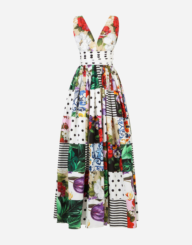 Dolce & Gabbana Long sleeveless patchwork poplin dress BLU F6K8PTGDX82