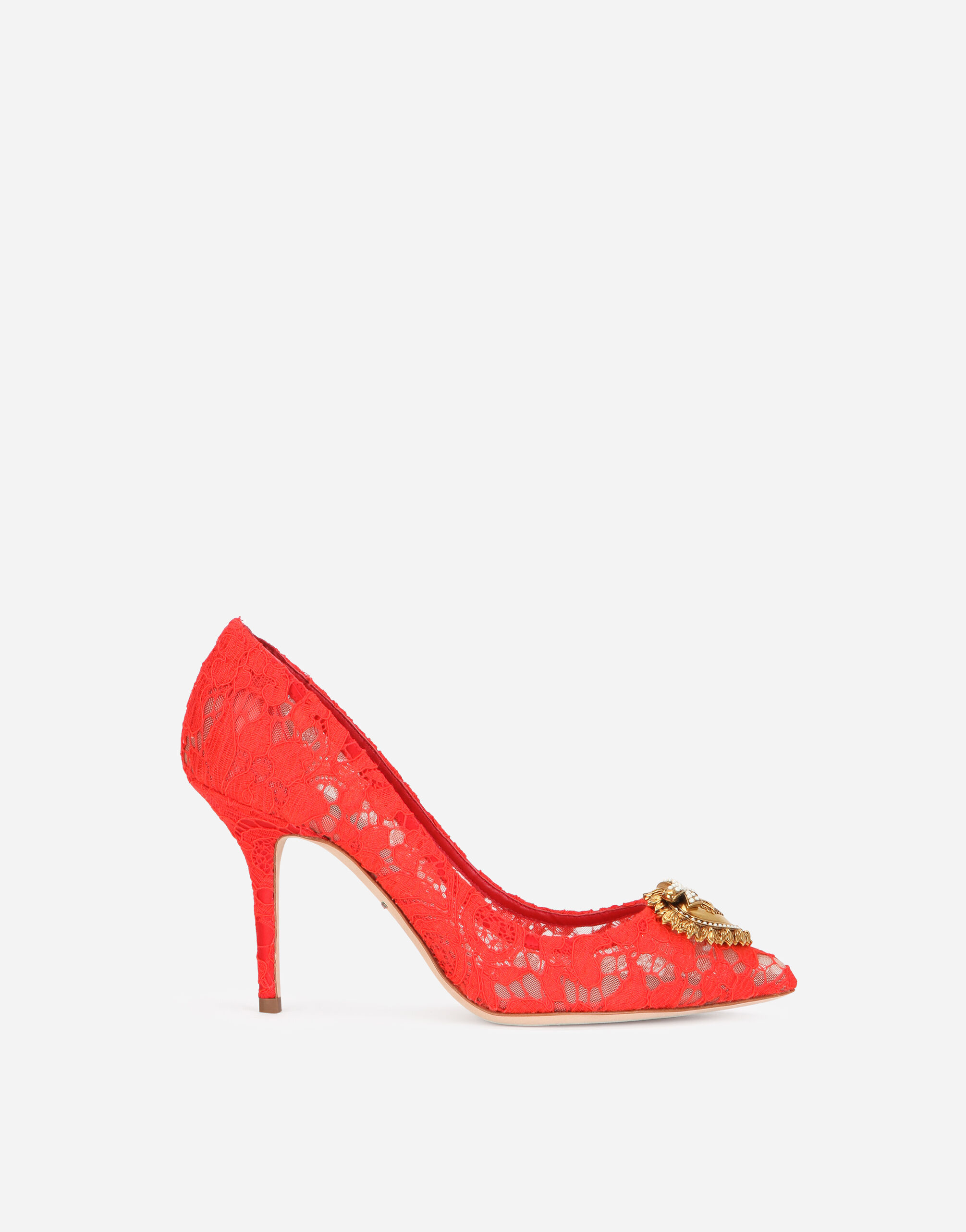 Taormina lace pumps with Devotion heart in Red for Women Dolce Gabbana