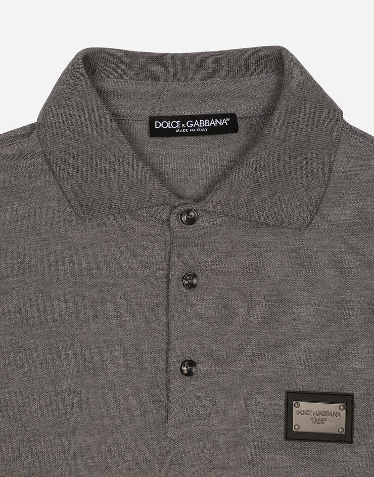 Dolce & Gabbana Cotton piqué polo-shirt with branded tag Grey G8PL4TG7F2H