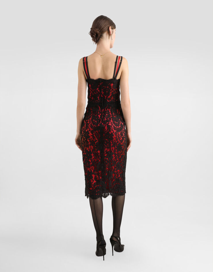Dolce & Gabbana Calf-length floral lace slip dress with contrasting lining Black F6JSSTHLMDA