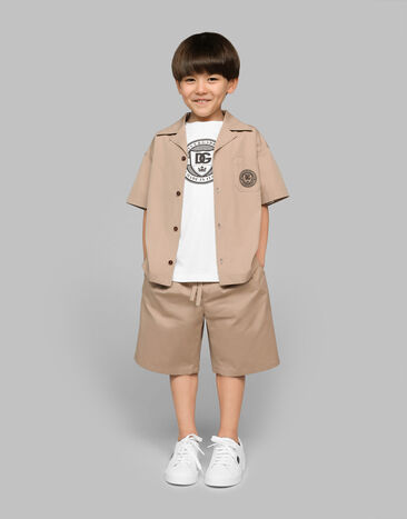 Dolce & Gabbana Hemd aus Popeline mit DG-Logo Beige L43S74G7NWW