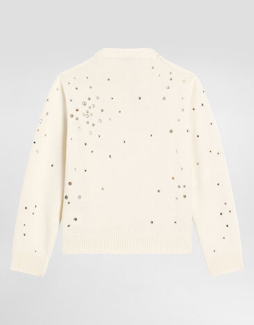 Dolce & Gabbana Stockinette knit wool cardigan with rhinestones Beige L5KWH6JDVFB