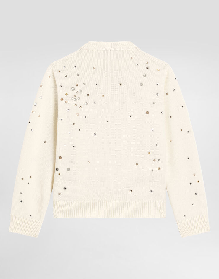 Dolce & Gabbana Stockinette knit wool cardigan with rhinestones Beige L5KWH6JDVFB