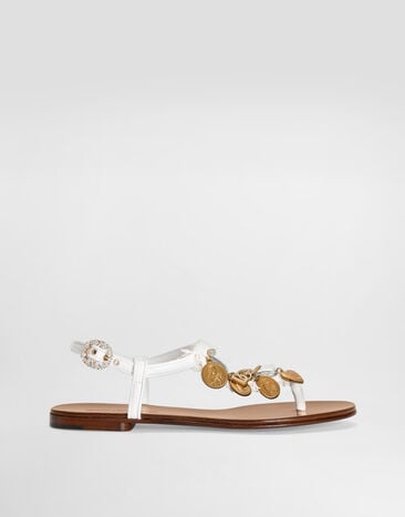 Dolce & Gabbana Raffia thong sandals with embroidered votive medallions White CQ0626AK225