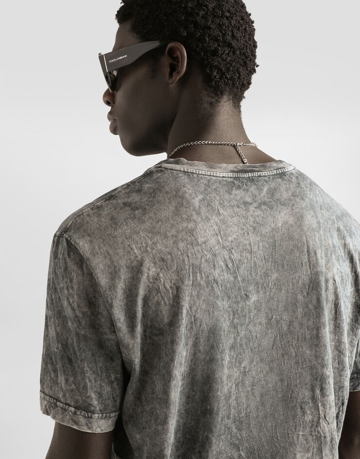 Dolce & Gabbana Marble-effect cotton t-shirt with print Black G8RN8TG7POI