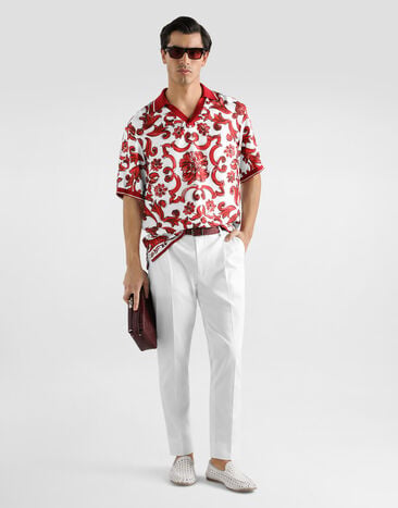 Dolce & Gabbana Polo en twill de seda con estampado de mayólica Multicolor G8ST9THI13W