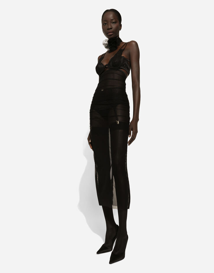 Dolce & Gabbana فستان تول بطول للربلة وتفاصيل كورسيه أسود F6JHFTFLRDA