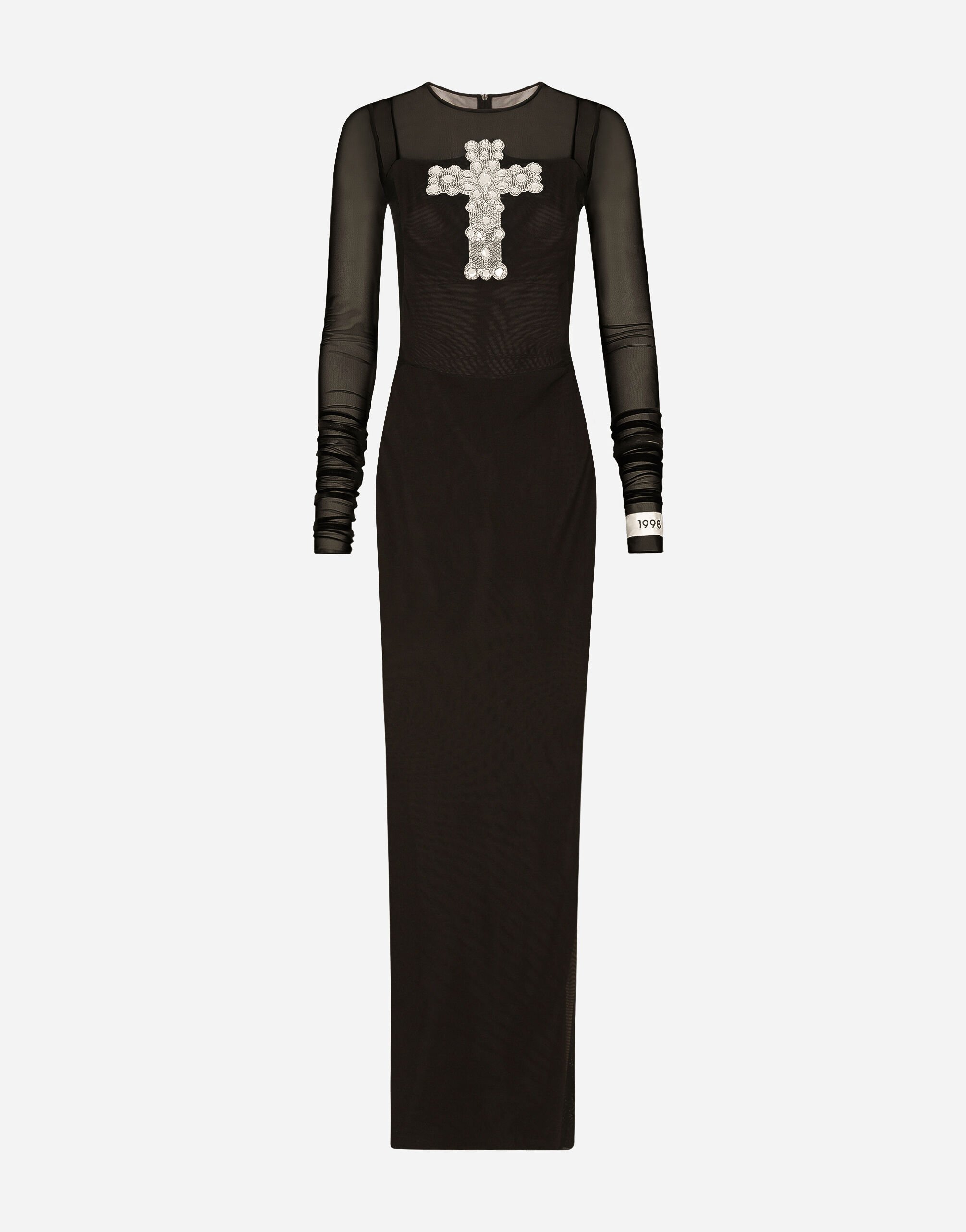 Long tulle dress with rhinestone cross embellishment in Black for Women |  Dolce&Gabbana® US