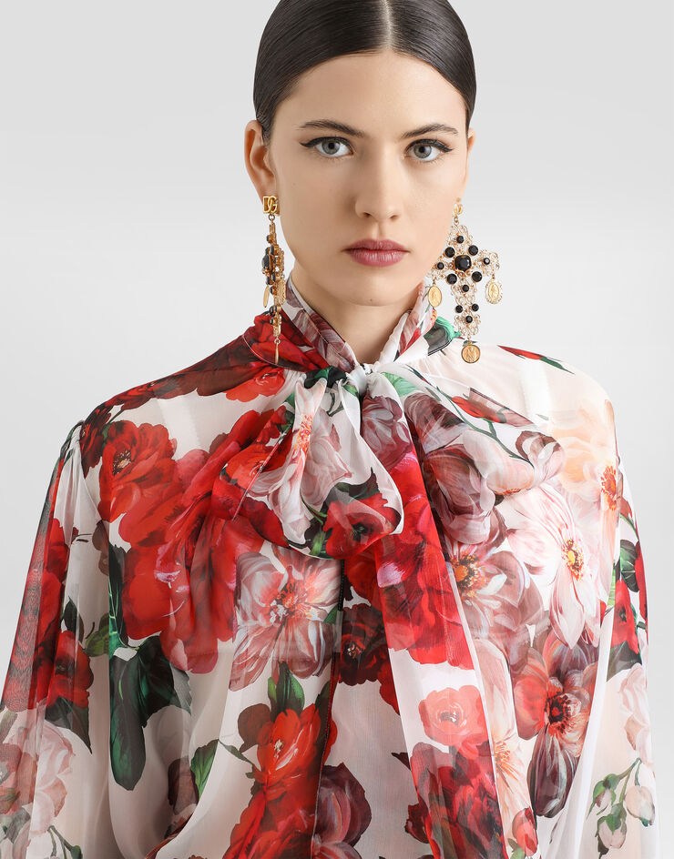 Dolce & Gabbana Chiffon pussy-bow blouse with rose print Print F5R62TIS1Y6