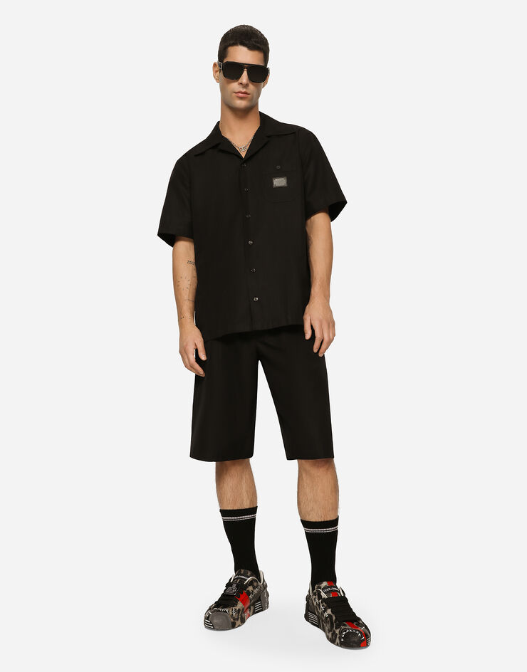 Dolce & Gabbana Cotton jogging shorts with logo tag Black GV37ATGF855