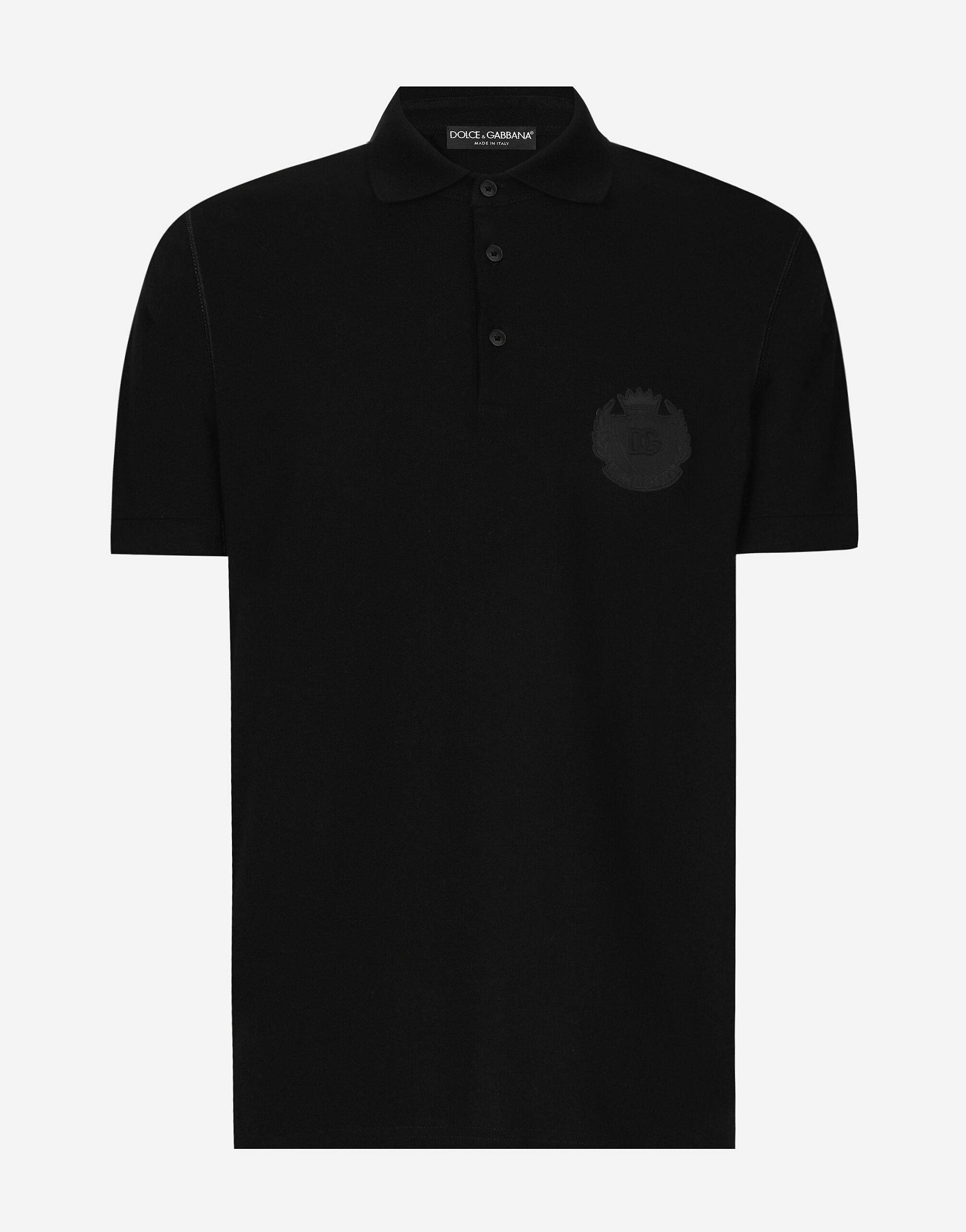 Cotton polo shirt with DG logo embroidery in Black for Men Dolce Gabbana