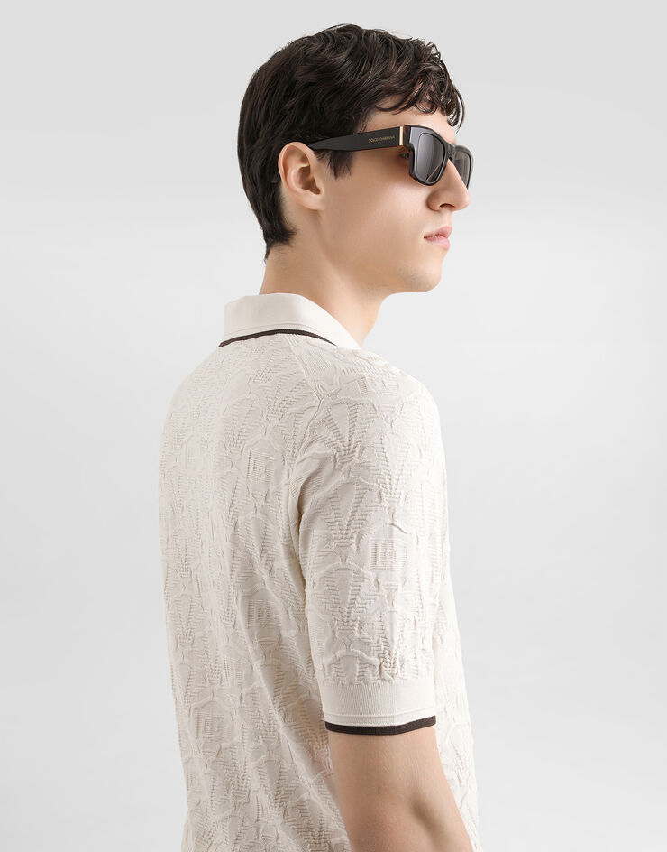 Dolce & Gabbana Silk polo shirt with allover logo White GXZ78TJBSM2
