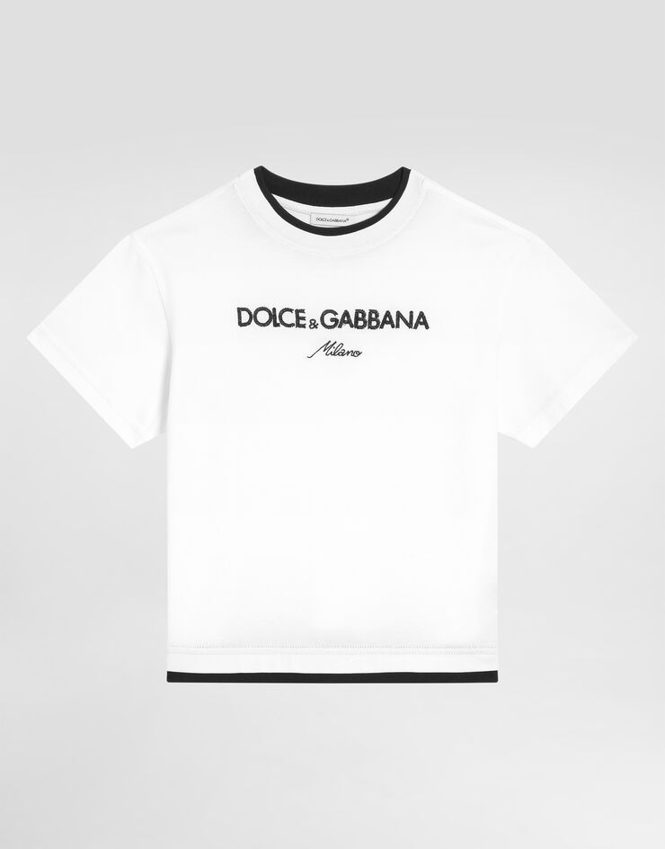 Dolce & Gabbana Jersey t-shirt with Dolce&Gabbana embroidery White L4JTIYG7PEJ