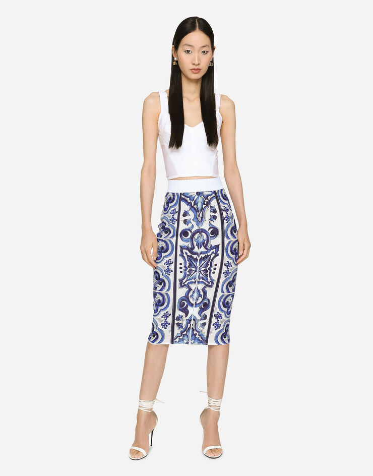 Dolce&Gabbana Falda midi con estampado maiolica Multicolor F4K33TFPSH6