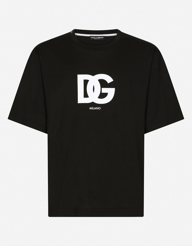 Dolce & Gabbana Camiseta de algodón con estampado logotipo DG Negro G8OA3TFU7EQ