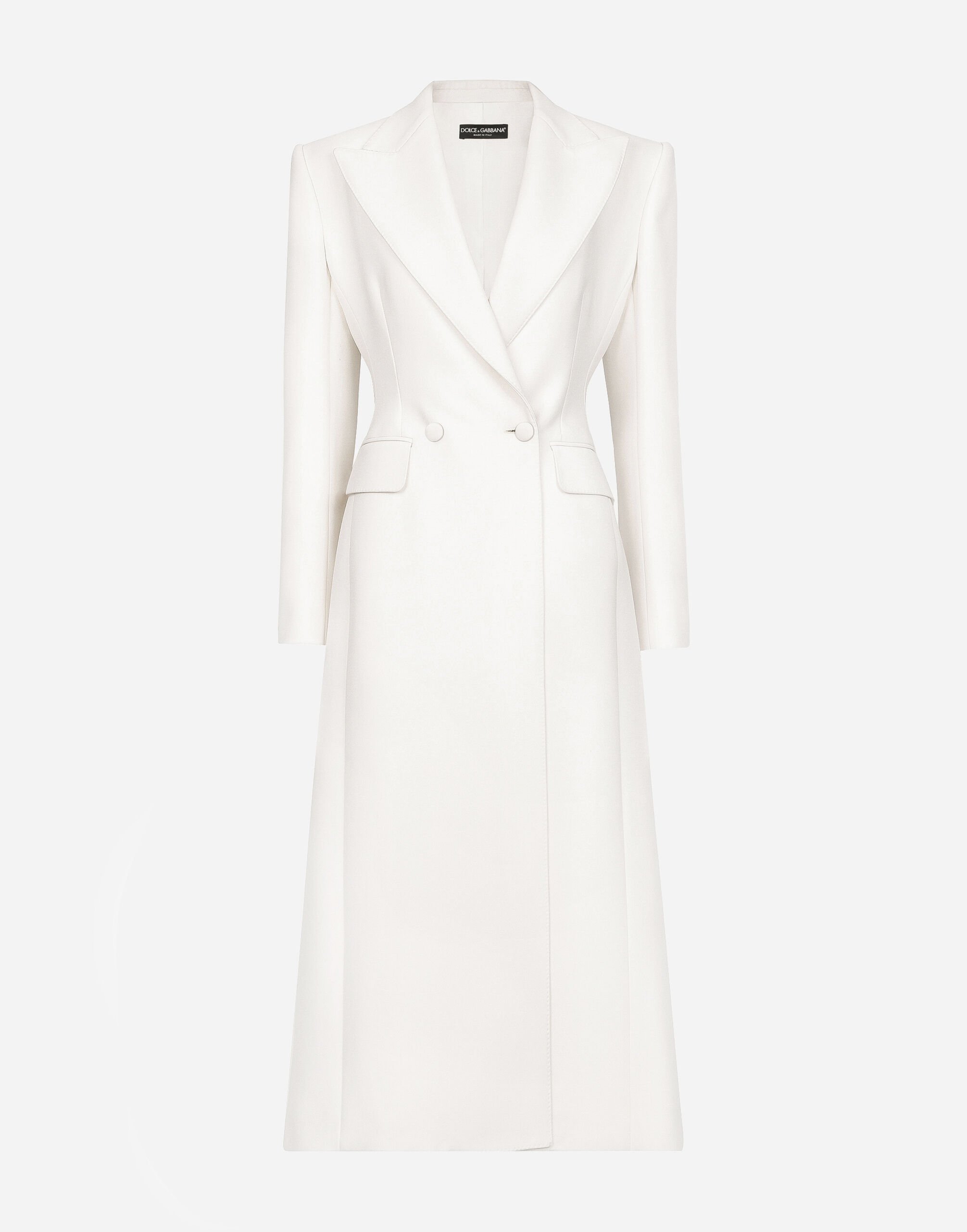 Dolce & Gabbana Abrigo largo de botonadura doble en cady de lana Imprima F0E1YTIS1VH