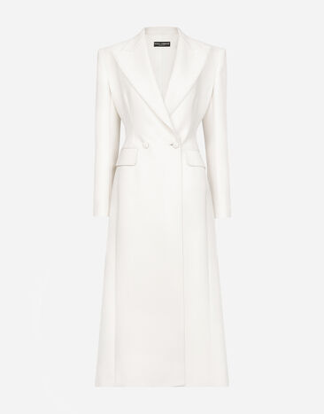Dolce & Gabbana Abrigo largo de botonadura doble en cady de lana Imprima F0AH2THI1BD