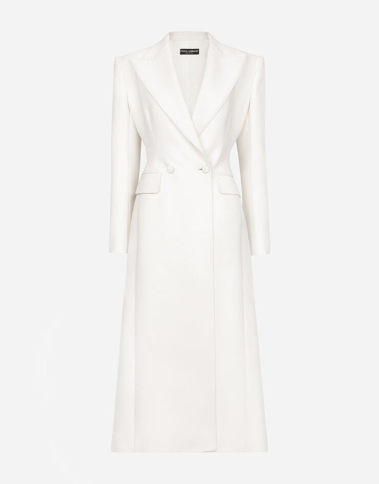 Dolce&Gabbana Long double-breasted wool cady coat Weiss F0W0ITHUMTB