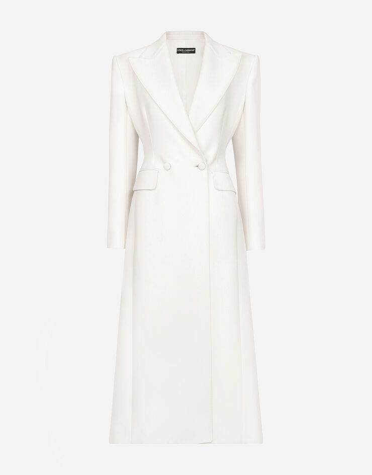 Dolce&Gabbana Long double-breasted wool cady coat White F0W0ITHUMTB