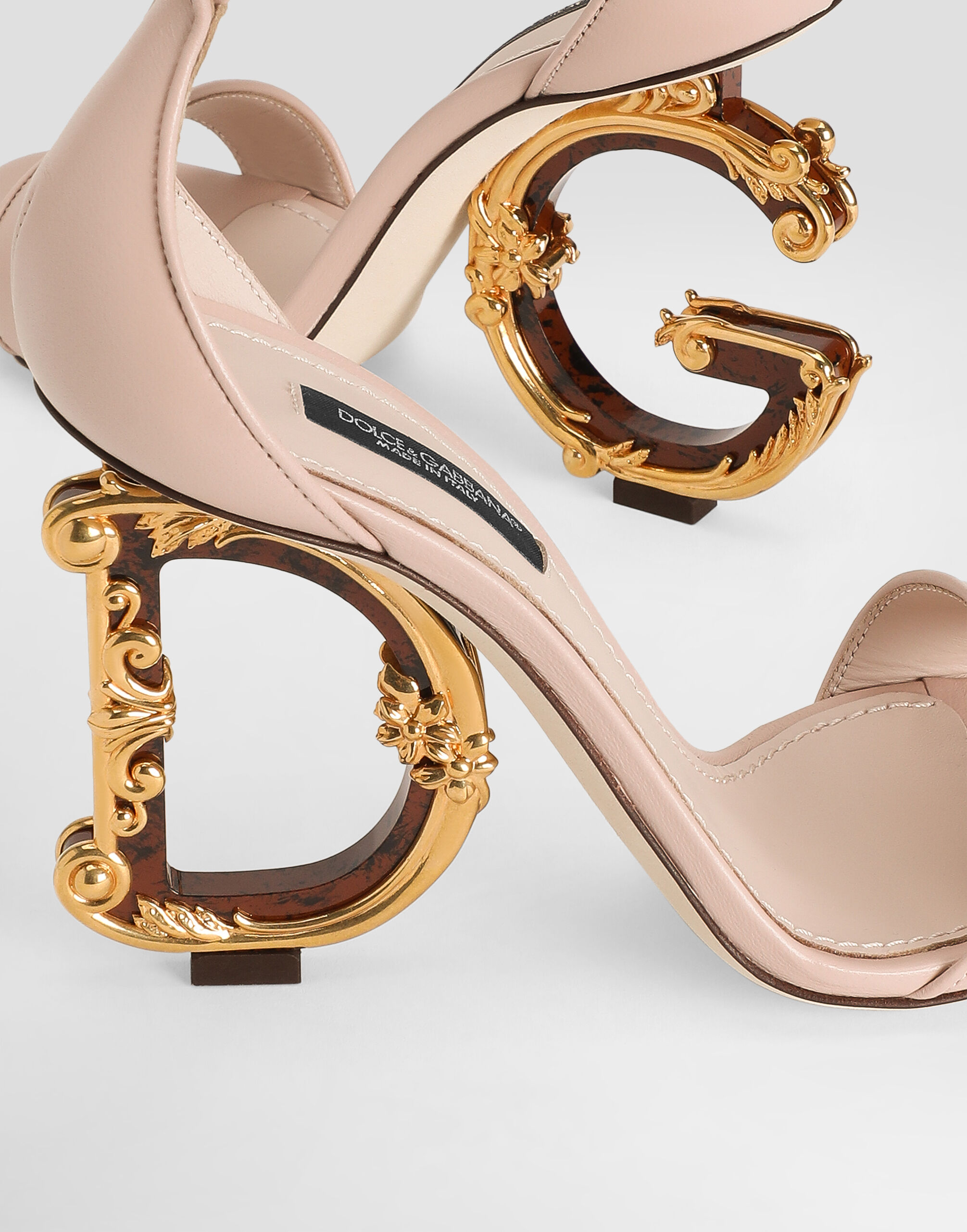 Nappa leather sandals with baroque DG heel in PALE PINK for