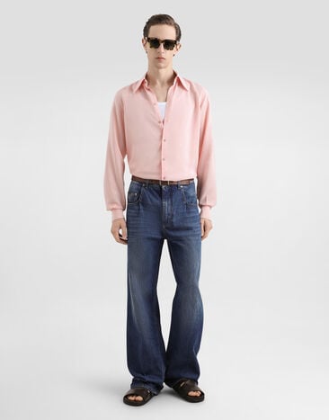 Dolce & Gabbana Camisa Gold en jacquard de seda Pink G5NP9TFJ1J4