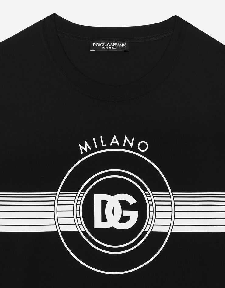 Dolce & Gabbana تيشيرت قطني بأكمام قصيرة وطبعة DG أسود G8RN8TG7M8W