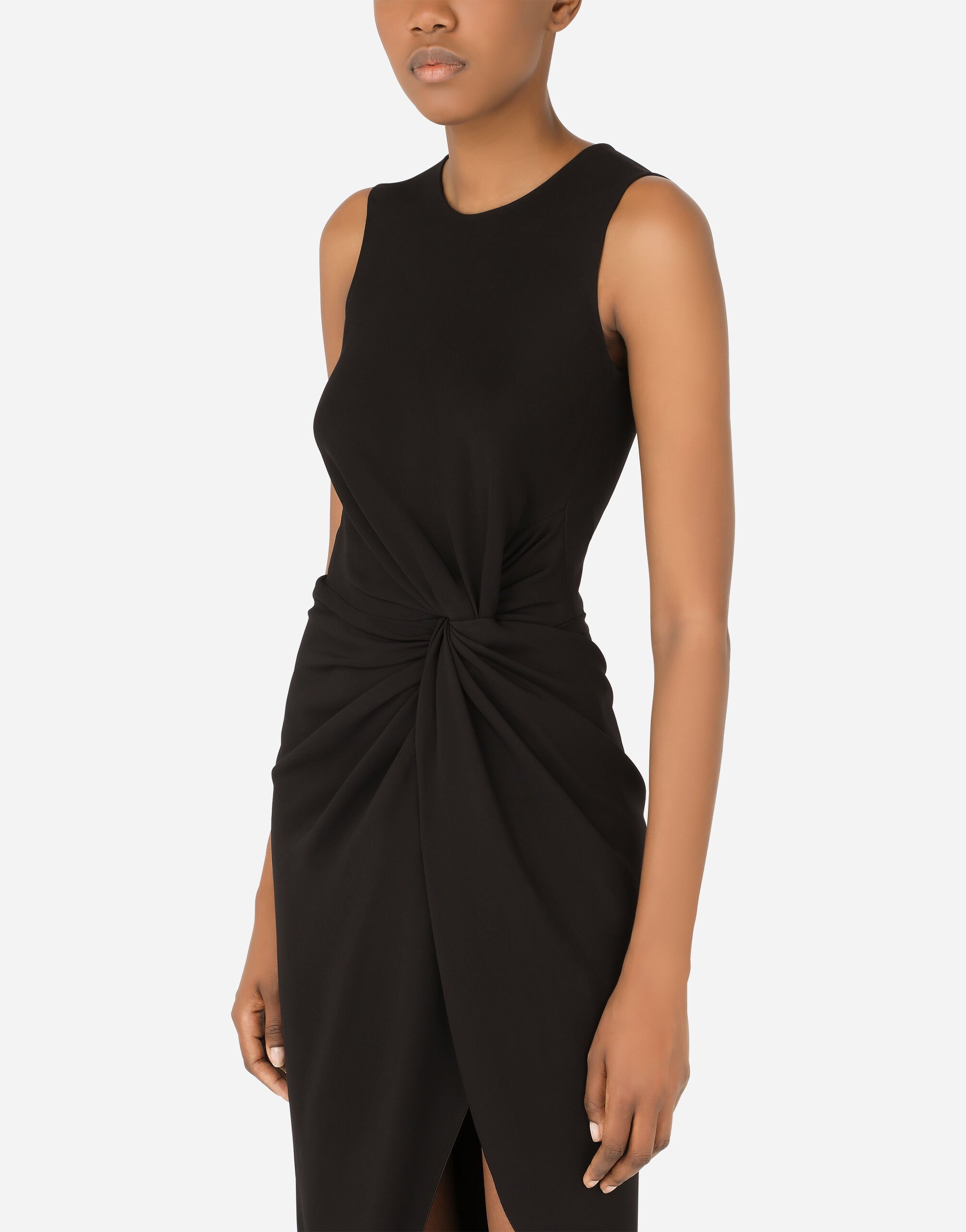 Cady calf length dress with knot detail in Black for Women Dolce Gabbana