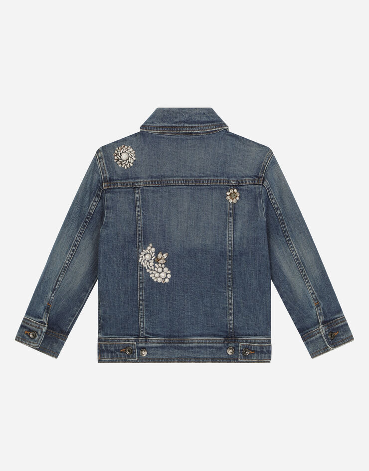 Dolce & Gabbana Blouson en denim stretch avec strass et broderies Multicolore L51B81LDB08