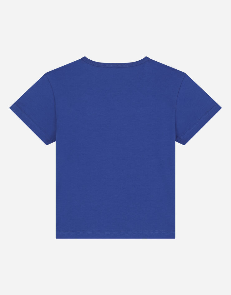 Dolce & Gabbana T-shirt in jersey con placca logo Blu L4JT7TG7OLK
