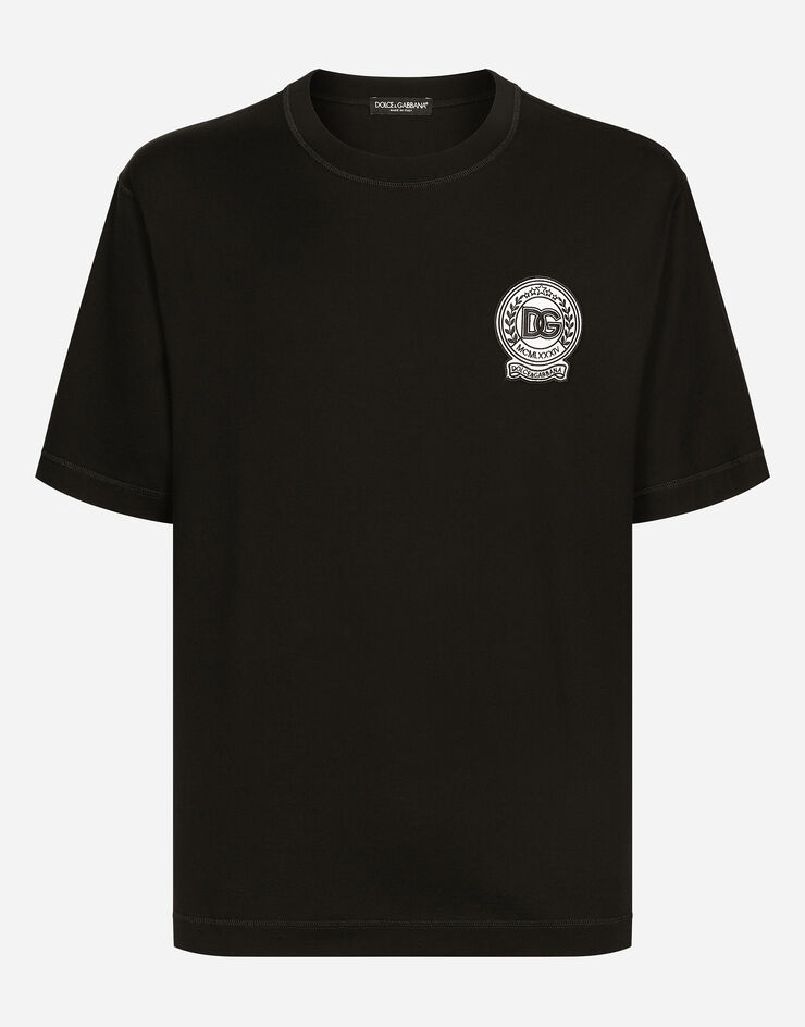 Dolce & Gabbana T-Shirt aus Baumwolle mit Logostickerei Schwarz G8PN9ZG7NYE