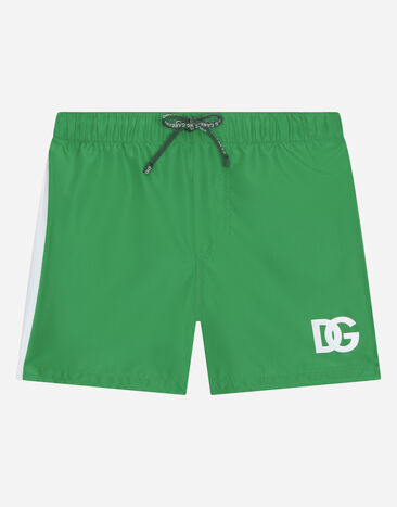 Dolce & Gabbana Nylon swim trunks with DG logo print Blue L4J818ON03Q