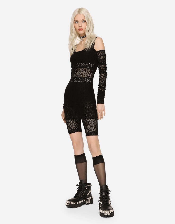 Dolce & Gabbana Short tulle dress with jacquard DG logo Nero F6AMBTFLEAQ