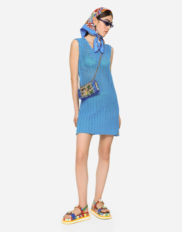 Dolce & Gabbana Short sleeveless crochet dress Azure FXL43TJBCAG