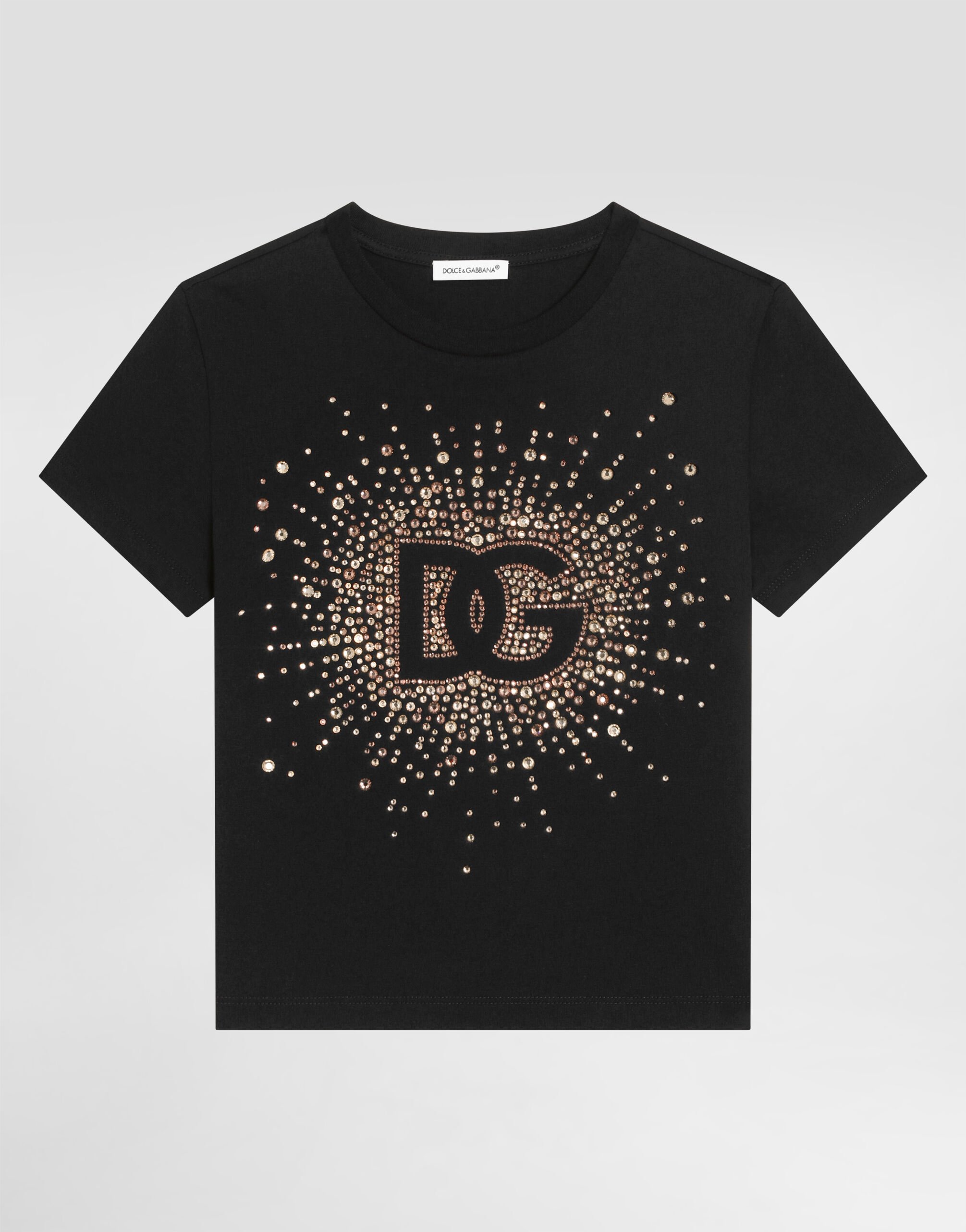 Jersey T-shirt with rhinestone details in Black for Girls