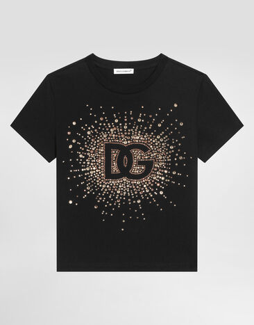 Dolce & Gabbana T-Shirt aus Jersey und Strass Schwarz L5JTNKG7N6B
