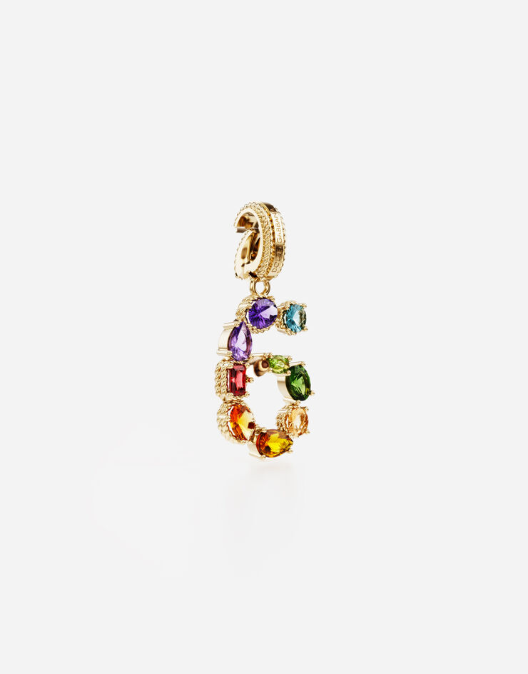 Dolce & Gabbana 18 kt yellow gold rainbow pendant  with multicolor finegemstones representing number 6 Yellow gold WAPR1GWMIX6