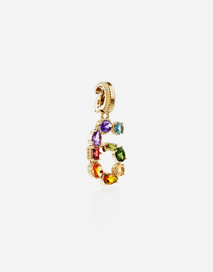 Dolce & Gabbana Anhänger „Rainbow“ aus 18 kt Gelbgold mit mehrfarbigen Edelsteinen, die die Zahl 6 darstellen Gelbgold WAPR1GWMIX6