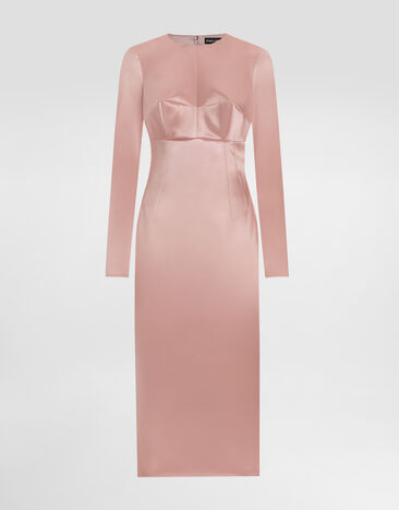 Dolce & Gabbana Stretch satin round-neck calf-length dress Print F6IAPTFSUBV