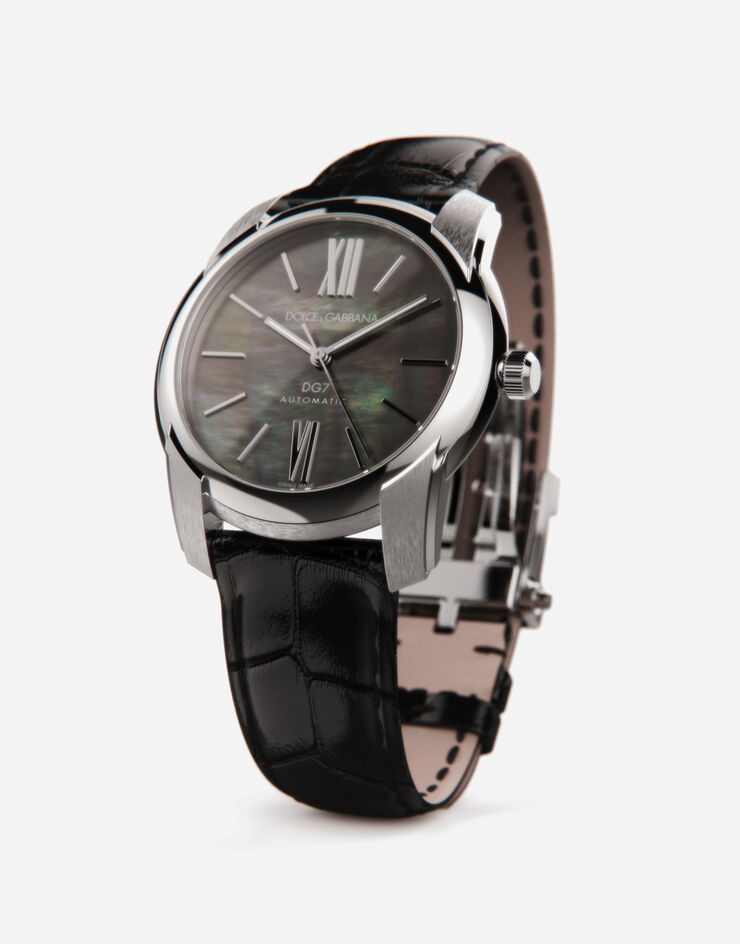 Dolce & Gabbana ساعة DG7 من الفولاذ مرصعة بعرق اللؤلؤ الأسود أسود WWFE1SWW059