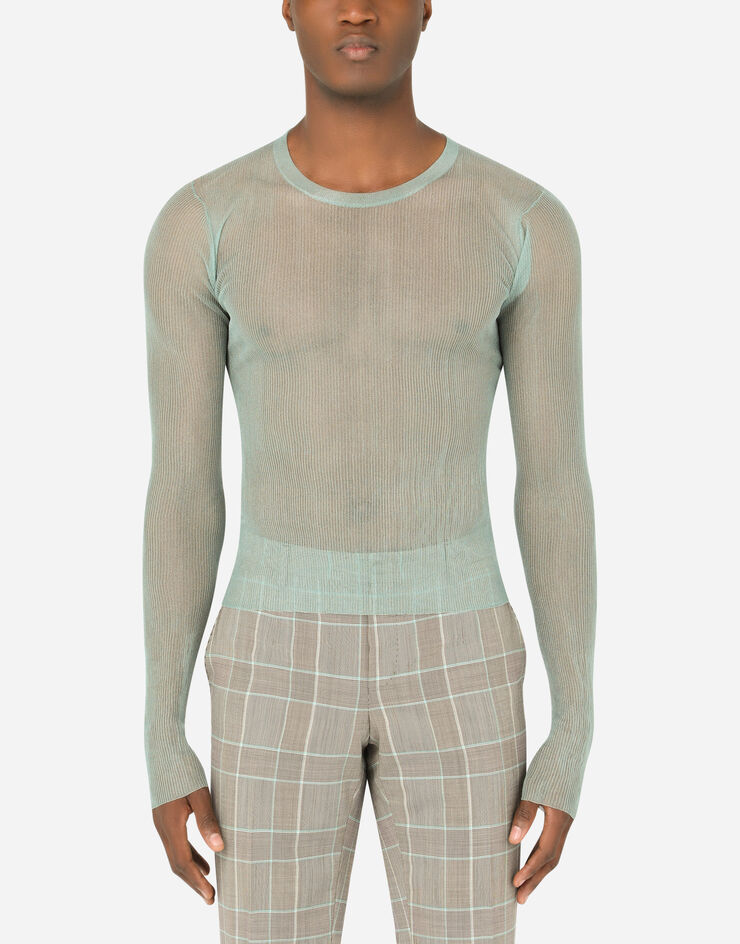 Dolce & Gabbana Ribbed technical yarn round-neck sweater Verde Agua GXI55TJCMT9