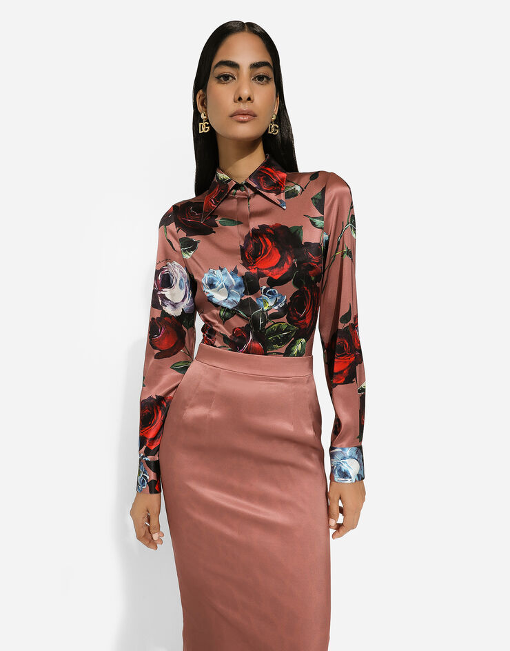 Dolce & Gabbana Рубашка из атласа с винтажным принтом роз принт F5R63TFSA6E