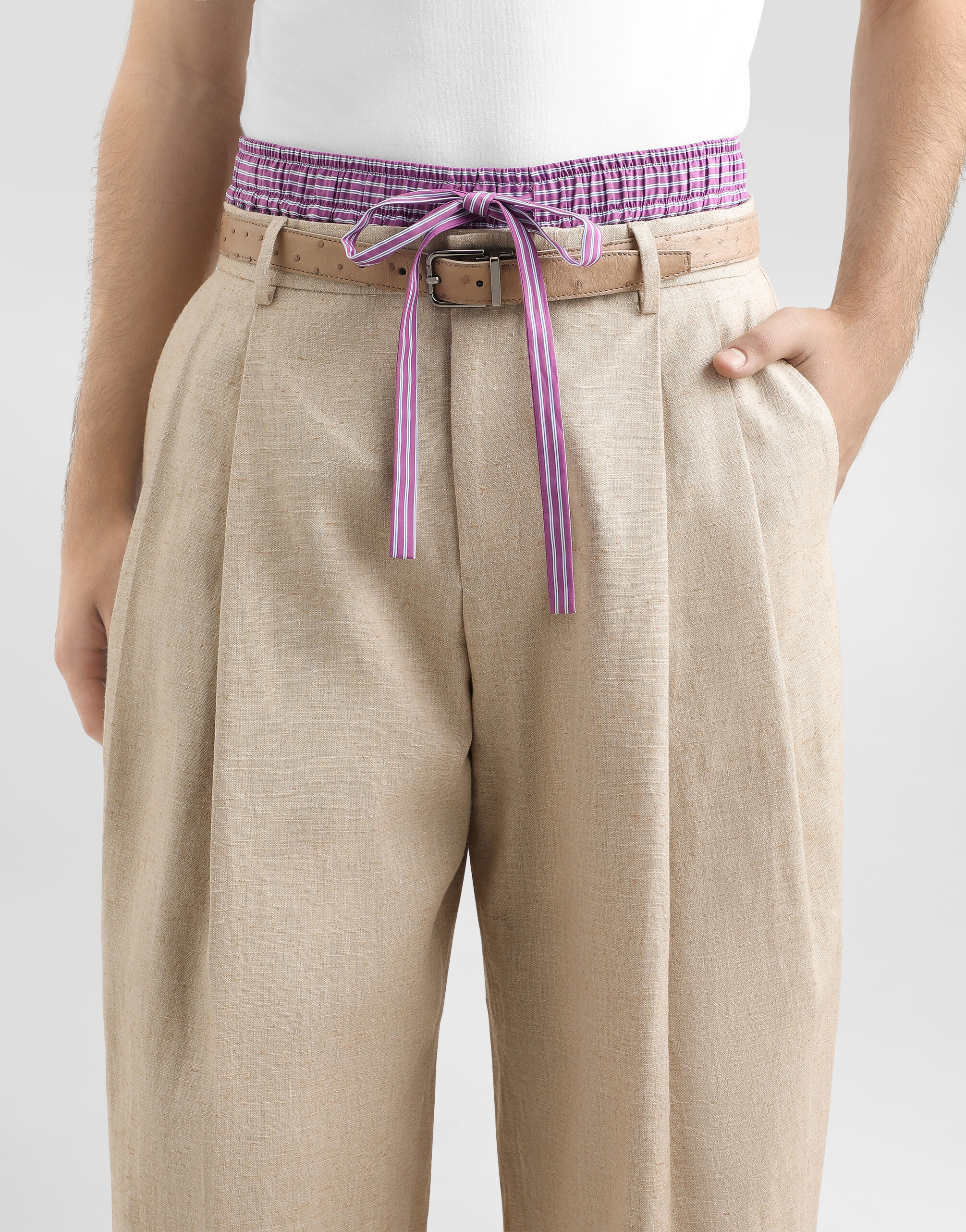 Hemp and silk trousers with tweed effect