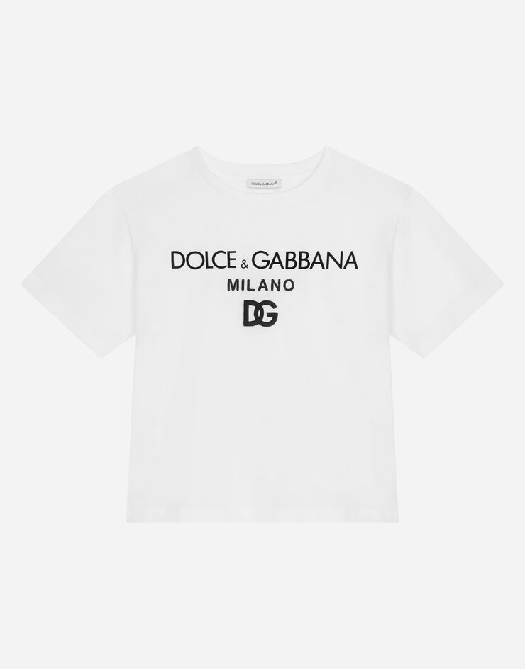 Dolce & Gabbana T-shirt ras de cou en jersey à broderie DG Milano Blanc L4JTEYG7E5G