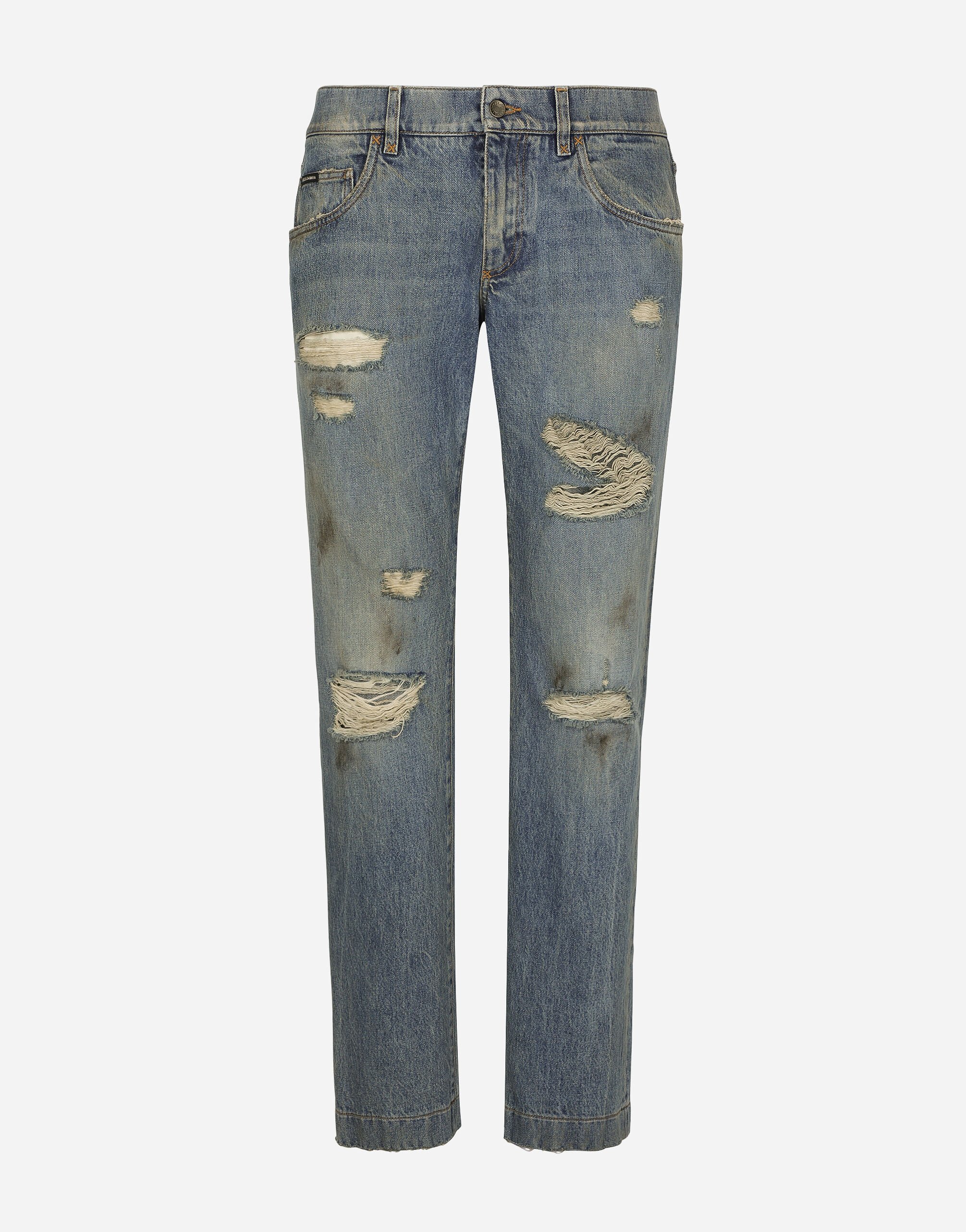 Dolce & Gabbana Washed denim jeans with rips Grey BM7329AG218