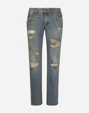 Dolce&Gabbana Washed denim jeans with rips Grey G2SO4TFURM3