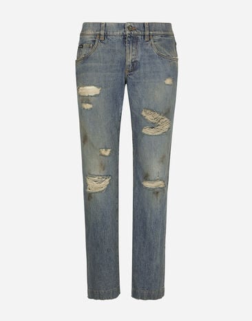 Dolce&Gabbana Washed denim jeans with rips Multicolor G2QU6TFRBCH
