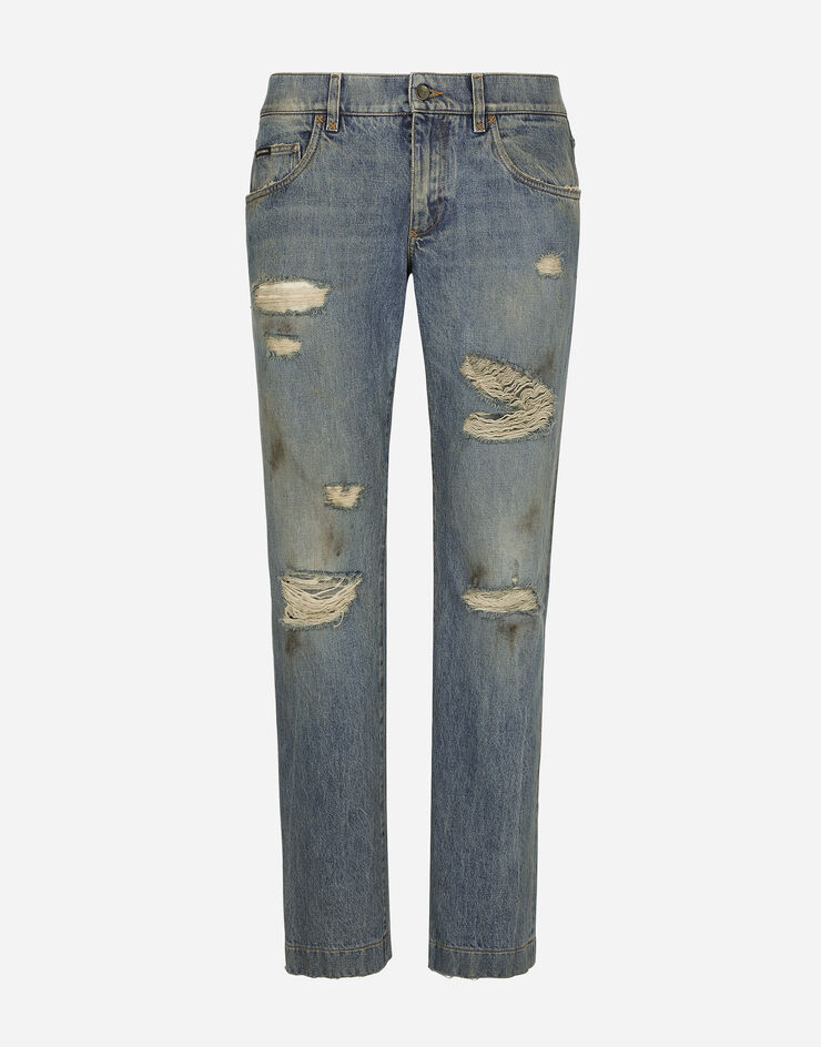 Dolce&Gabbana Washed denim jeans with rips Multicolor GV9WADG8JN9