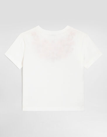 Dolce & Gabbana Camiseta en jersey con estampado y bordado de lentejuelas White L5JTNKG7P4U