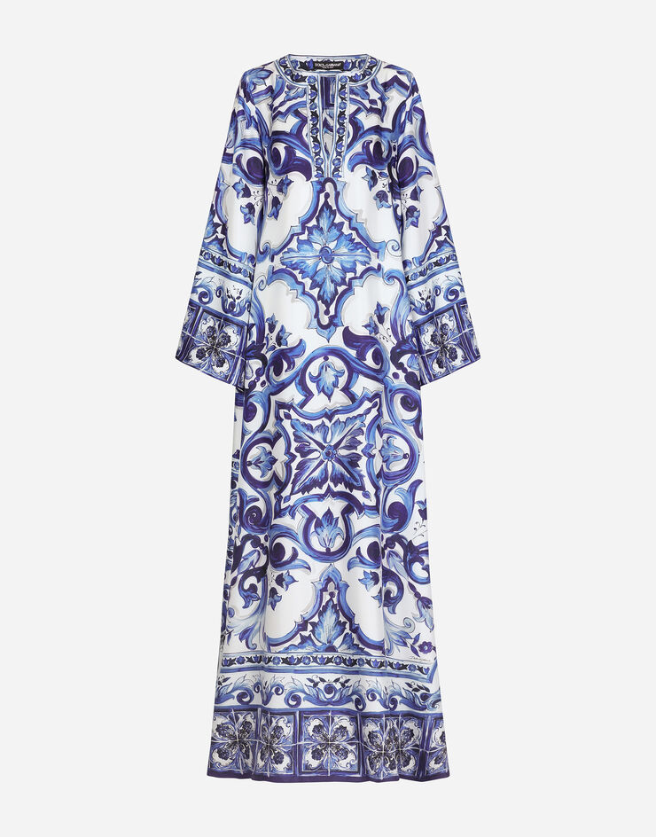 Dolce & Gabbana Long twill caftan with majolica print Multicolor F6ADKTHI1BY